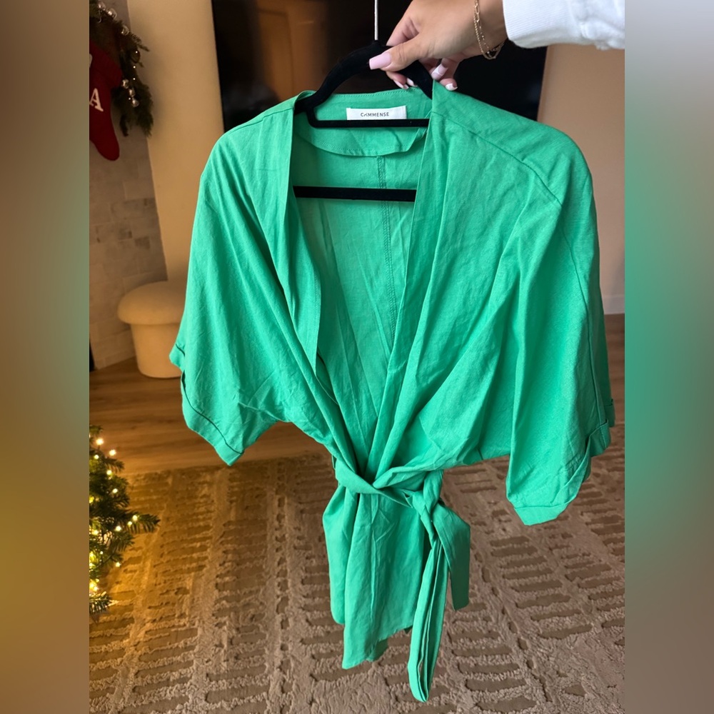 Commense Vibrant Green Gathered Top